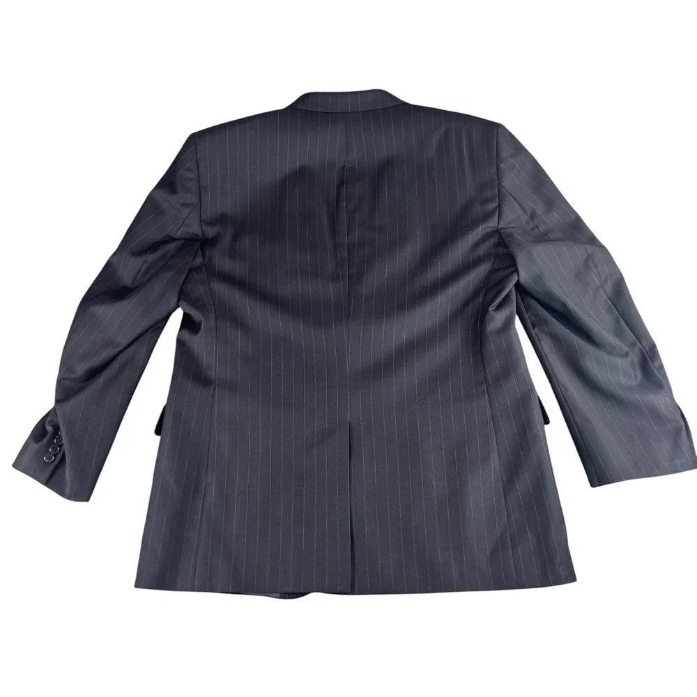 Jos A Bank Mens 44R Suit Jacket Navy Blue Pinstripe 100% Wool 2 Button Blazer